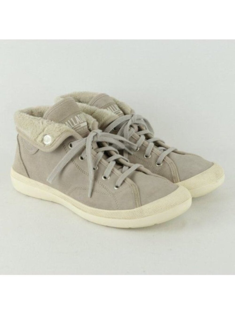 Palladium Women's Size 9.5 Gray Leather Faux Fur Lined Mid Top Casual Sneakers